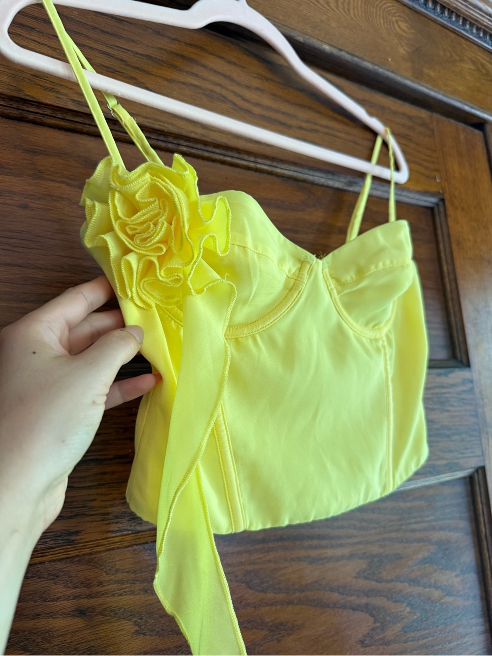 WHITE FOX Bustier Crop Top Rose Detail Lingerie Top Y2K Festival Lemon Yellow XS - Picture 4 of 9